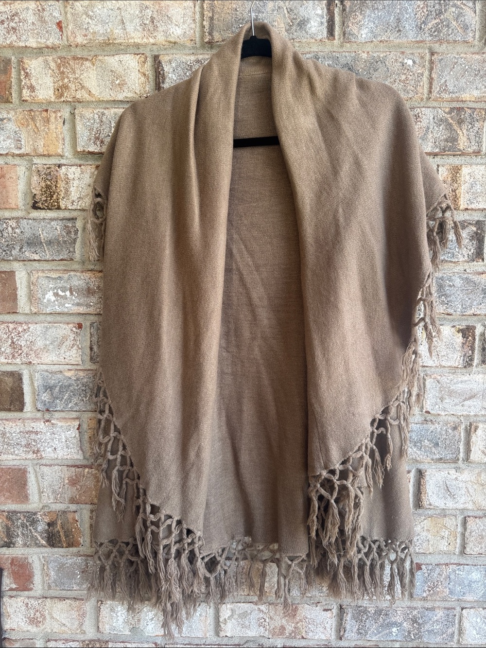 Neutral Brown Fringed Shawl Wrap - Unbranded